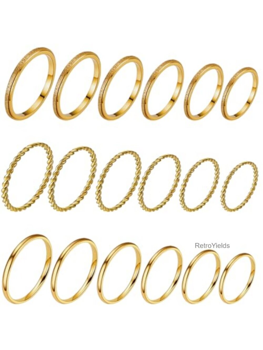 18pc Stainless Steel Gold Plated Stacking Rings Set Thin Bands